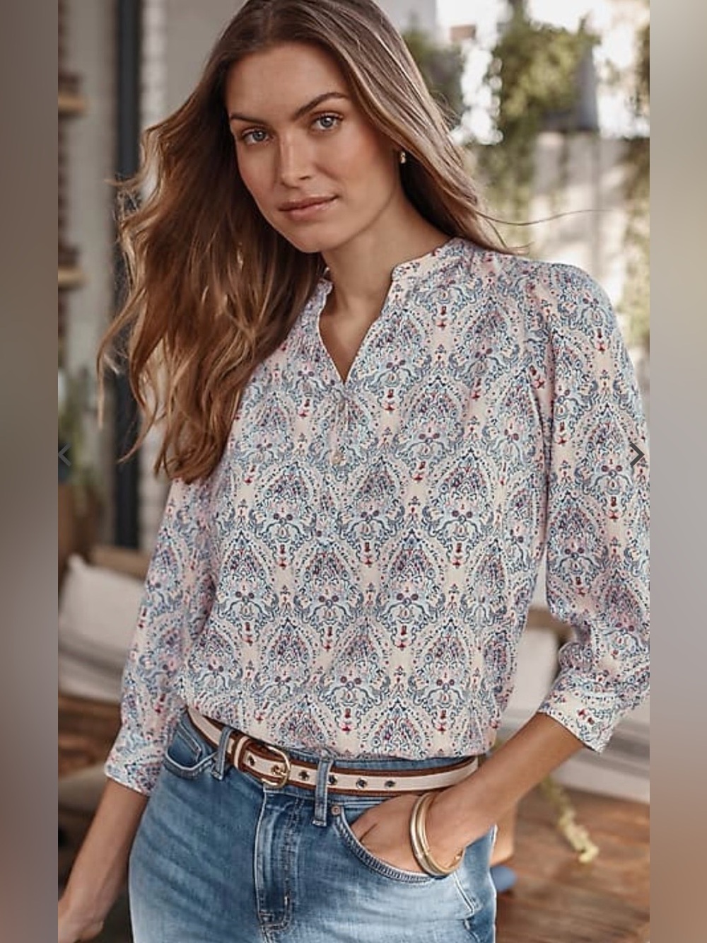 J JILL SHIRRED SLEEVE POPOVER BLOUSE SIZE SMALL NWT!